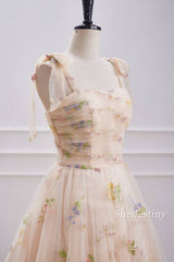 Floral Print Sweetheart Champagne Homecoming Dress