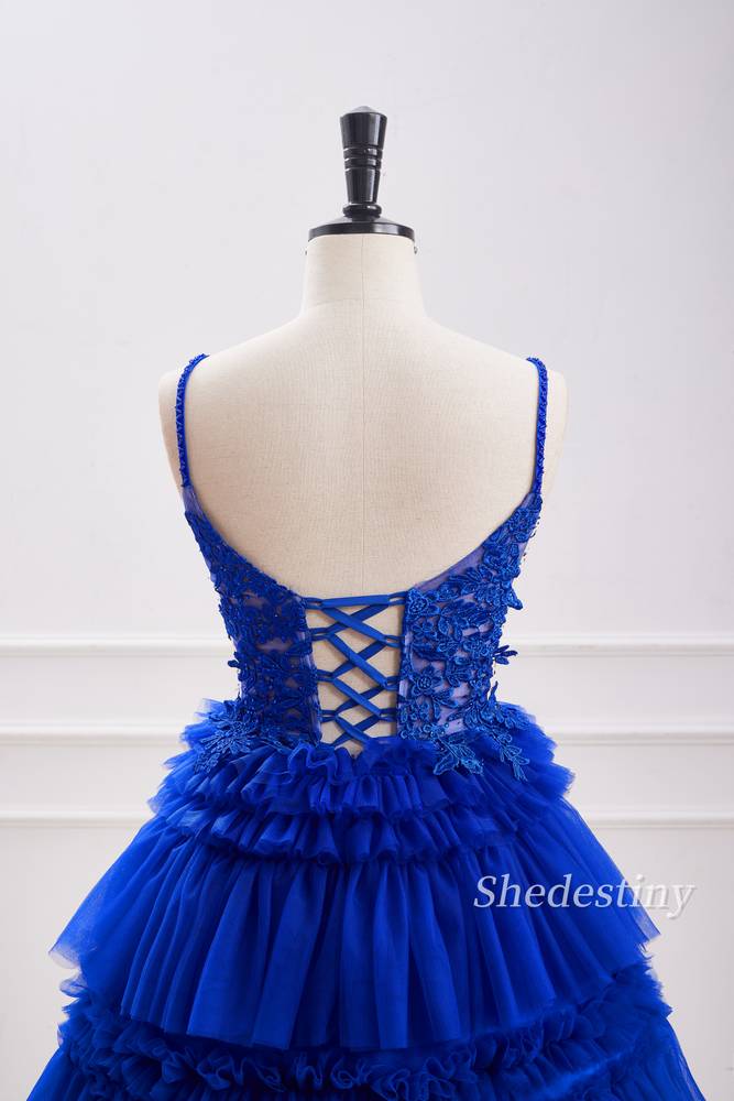 Royal Blue Applique A-Line Ruffle Homecoming Dress