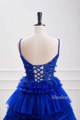 Royal Blue Applique A-Line Ruffle Homecoming Dress