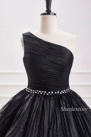 One-Shoulder Tulle Homecoming Dress with Rhinestone