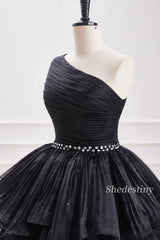 One-Shoulder Tulle Homecoming Dress with Rhinestone