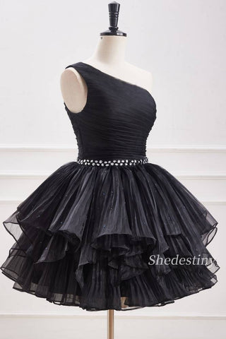 One-Shoulder Tulle Homecoming Dress with Rhinestone Side