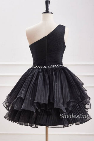back of One-Shoulder Tulle Homecoming Dress with Rhinestone