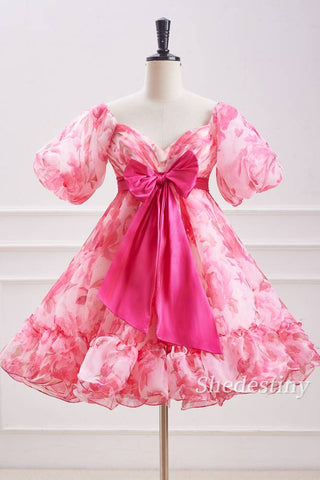 Candy Pink Sweetheart A-Line Homecoming Dress with Bow 