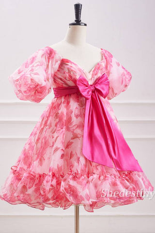 Candy Pink Sweetheart A-Line Homecoming Dress with Bow Side