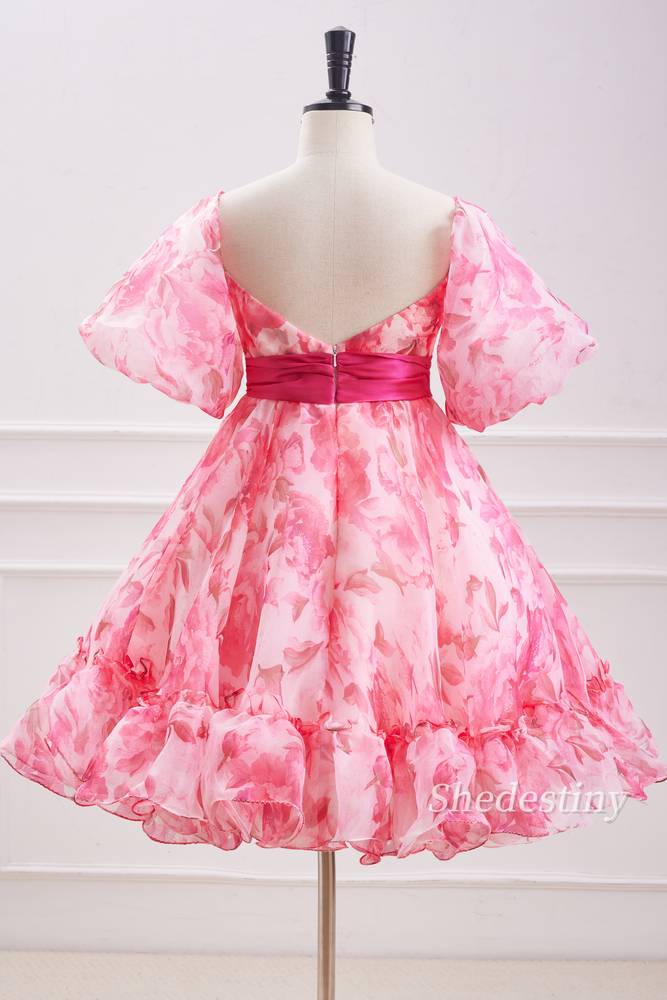 back of Candy Pink Sweetheart A-Line Homecoming Dress with Bow
