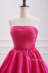 Strapless A-Line Pleat Fuchsia Homecoming Dress