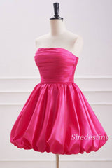 Strapless A-Line Pleat Fuchsia Homecoming Dress Side