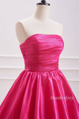 Strapless A-Line Pleat Fuchsia Homecoming Dress