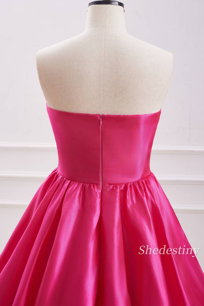 back of Strapless A-Line Pleat Fuchsia Homecoming Dress