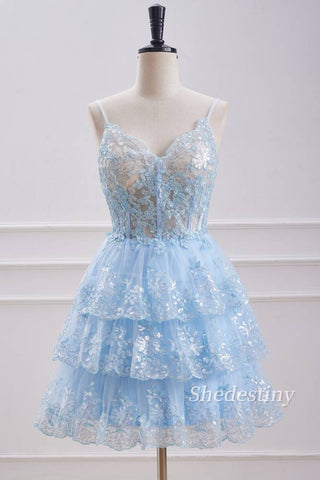 Sequins Sweetheart A-Line Light Blue Party Dress 