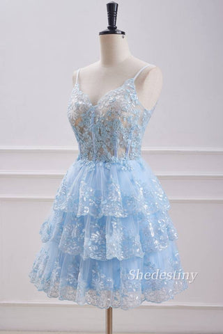 Sequins Sweetheart A-Line Light Blue Party Dress Side
