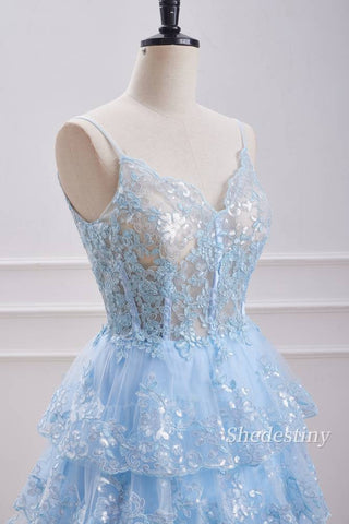 Sequins Sweetheart A-Line Light Blue Party Dress