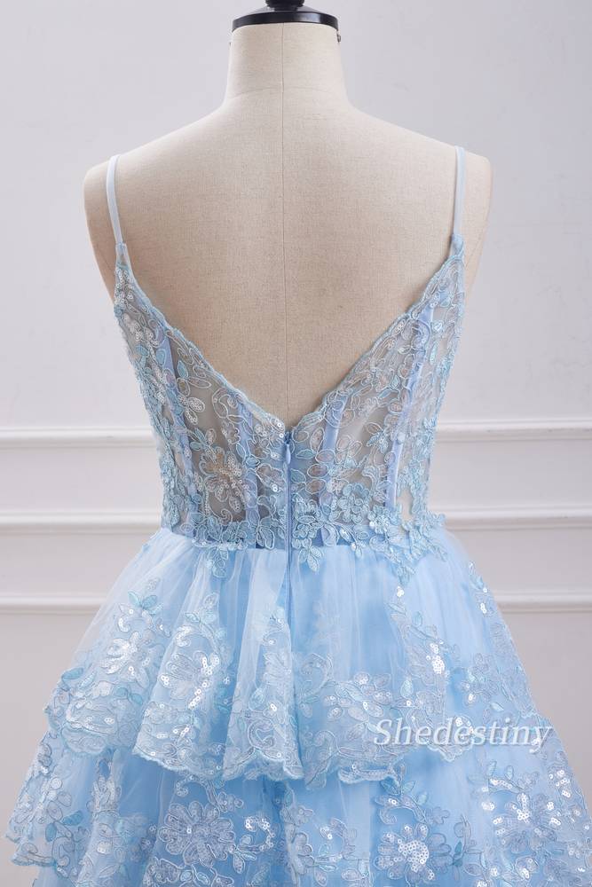 Sequins Sweetheart A-Line Light Blue Party Dress