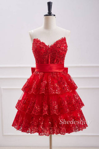 Red Sequins Strapless A-Line Homecoming Dress 
