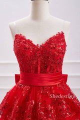 Red Sequins Strapless A-Line Homecoming Dress