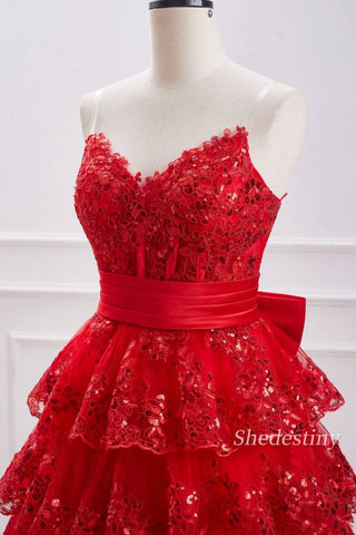 Red Sequins Strapless A-Line Homecoming Dress