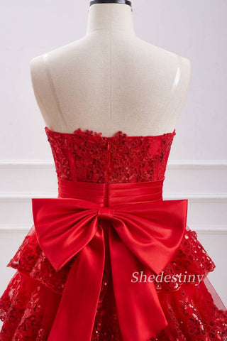 Red Sequins Strapless A-Line Homecoming Dress