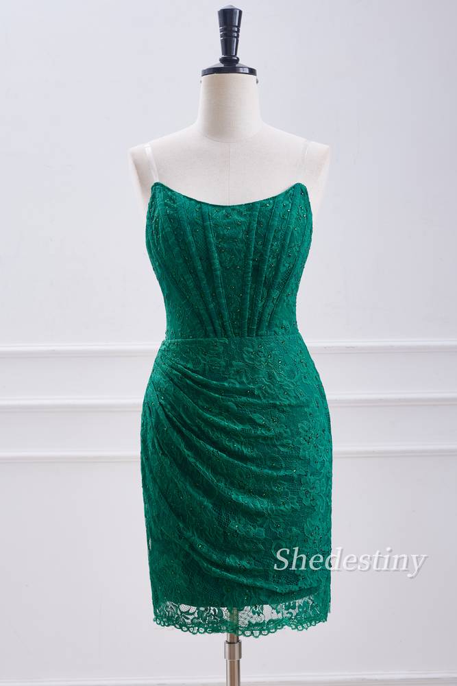 Hunter Green Strapless Sheath Short Homecoming Dress