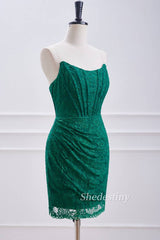 Hunter Green Strapless Sheath Short Homecoming Dress Side