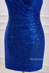 Royal Blue Sequins Cross Straps Bodycon Formal Dress