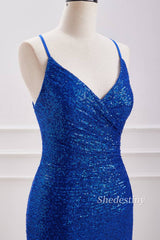 Royal Blue Sequins Cross Straps Bodycon Formal Dress