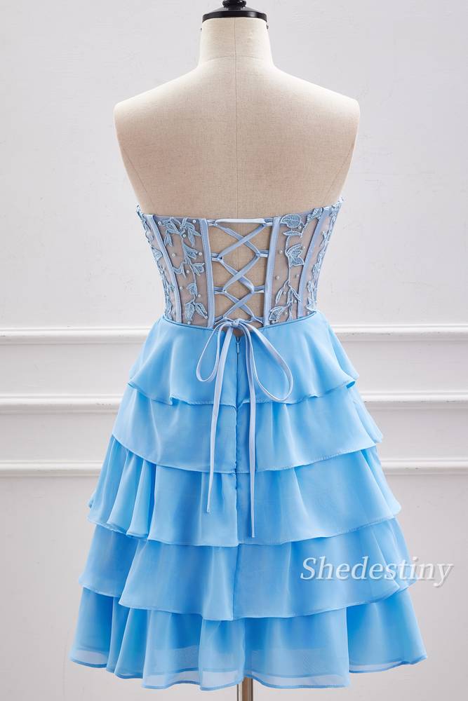 Strapless A-Line Tiered Short Homecoming Dress