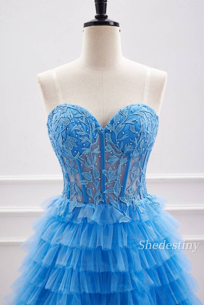 Blue Beaded Sweetheart A-Line Short Party Dress