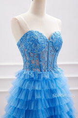 Blue Beaded Sweetheart A-Line Short Party Dress