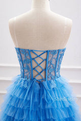 Blue Beaded Sweetheart A-Line Short Party Dress