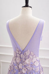 3D Floral Lavender V-Neck Bodycon Short Party Dress