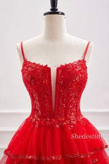 Red Sequins Spaghetti Straps A Line Homecoming Dress