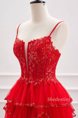 Red Sequins Spaghetti Straps A Line Homecoming Dress