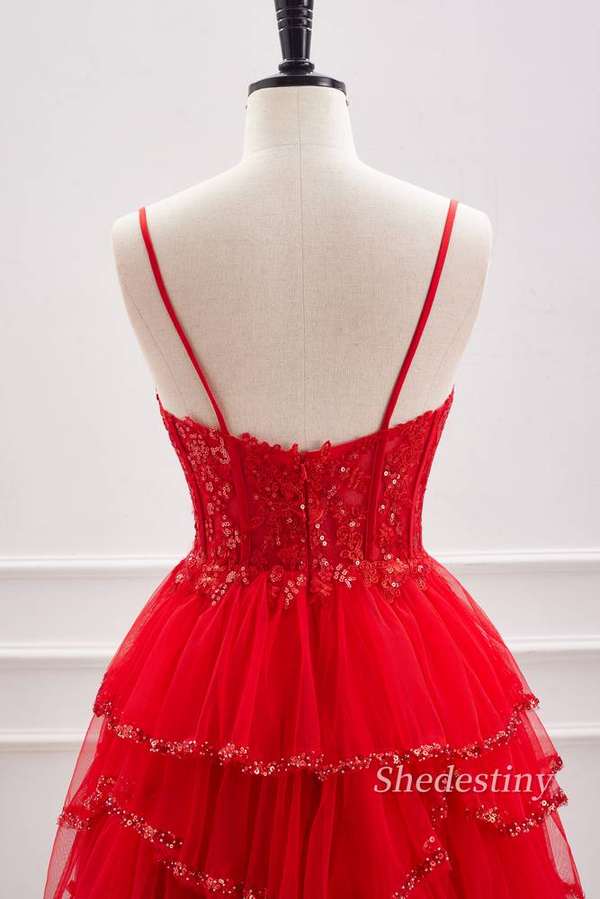 Red Sequins Spaghetti Straps A Line Homecoming Dress