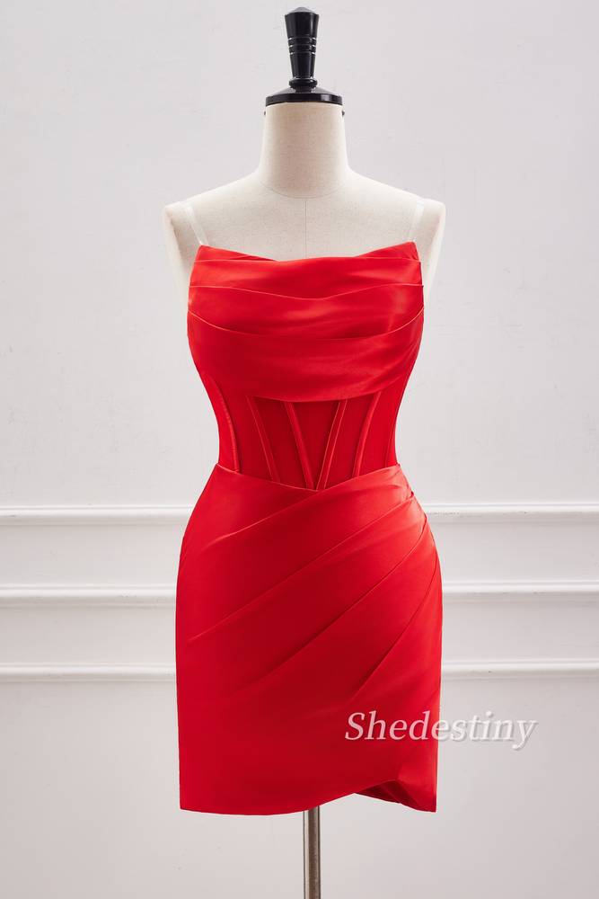 Strapless Pleated Tight Short Homecoming Dress Front Side