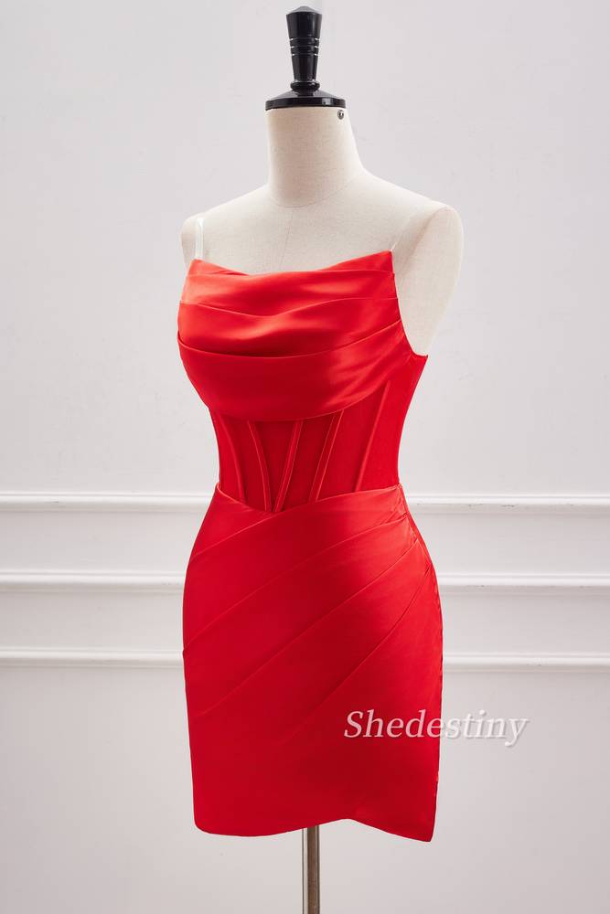 back of Strapless Pleated Tight Short Homecoming Dress