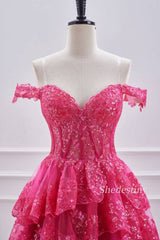 Fuchsia Sequins Off the Shoulder Short Homecoming Dress