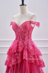 Fuchsia Sequins Off the Shoulder Short Homecoming Dress