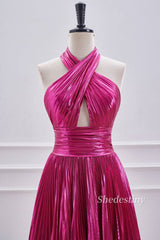 Fuchsia Metallic Halter A Line Short Homecoming Dress