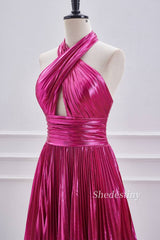 Fuchsia Metallic Halter A Line Short Homecoming Dress