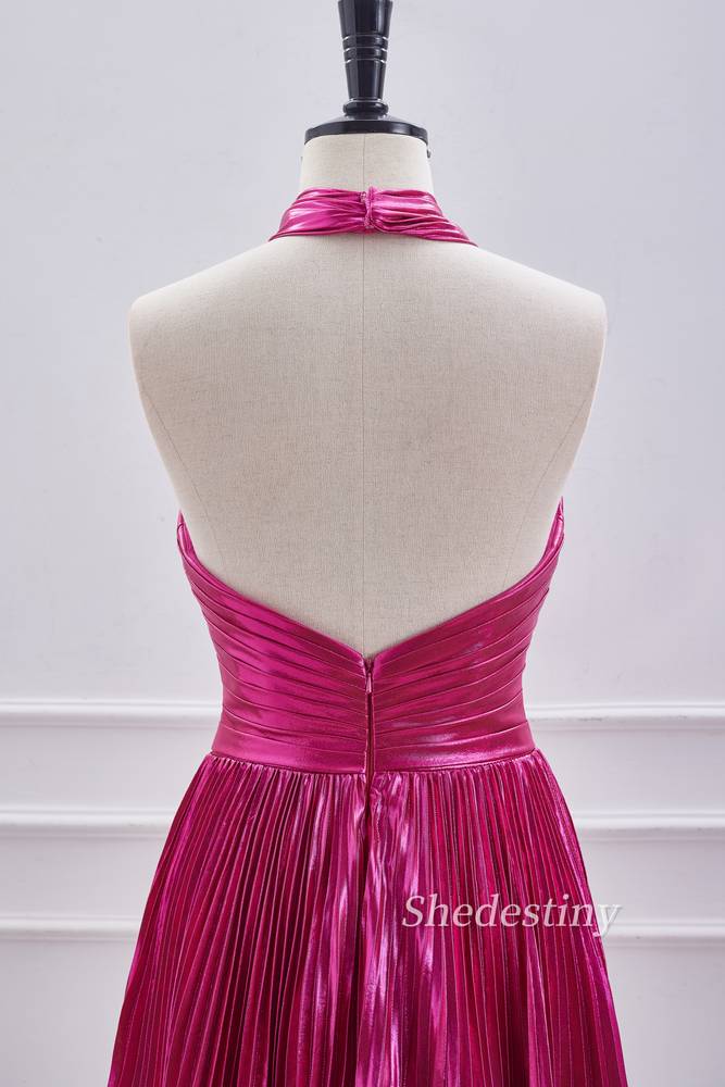 Fuchsia Metallic Halter A Line Short Homecoming Dress