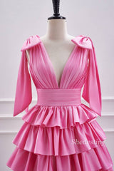 Cute Pink V-Neck A Line Short Party Dress