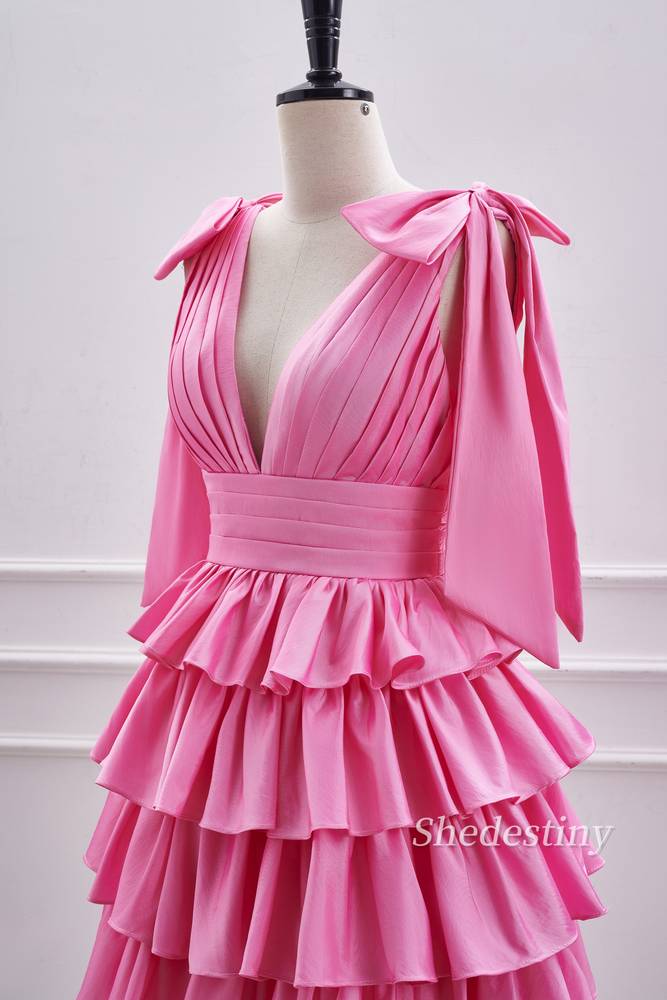 Cute Pink V-Neck A Line Short Party Dress