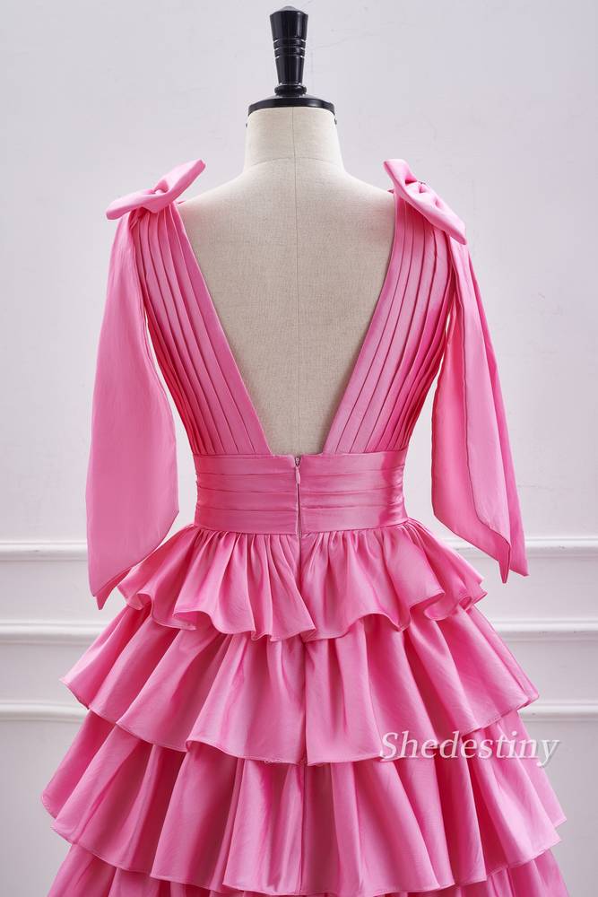 Cute Pink V-Neck A Line Short Party Dress