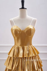 Gold Strapless A-Line Ruffle Metallic Homecoming Dress