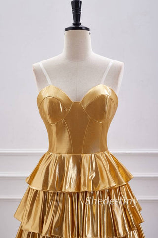 Gold Strapless A-Line Ruffle Metallic Homecoming Dress