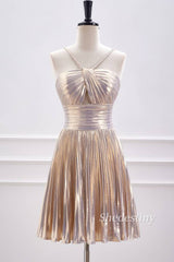 A-Line Keyhole Metallic Short Homecoming Dress Front Side