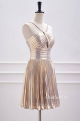 A-Line Keyhole Metallic Short Homecoming Dress Side