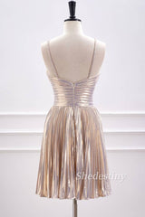 back of A-Line Keyhole Metallic Short Homecoming Dress