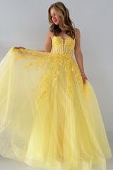 Sea Glass Tulle Appliques Lace-Up A-Line Long Prom Dress